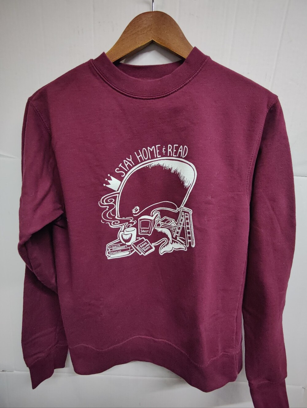 Stay at Home and Read Whale Reading Books Graphic Sweatshirt Women's Small